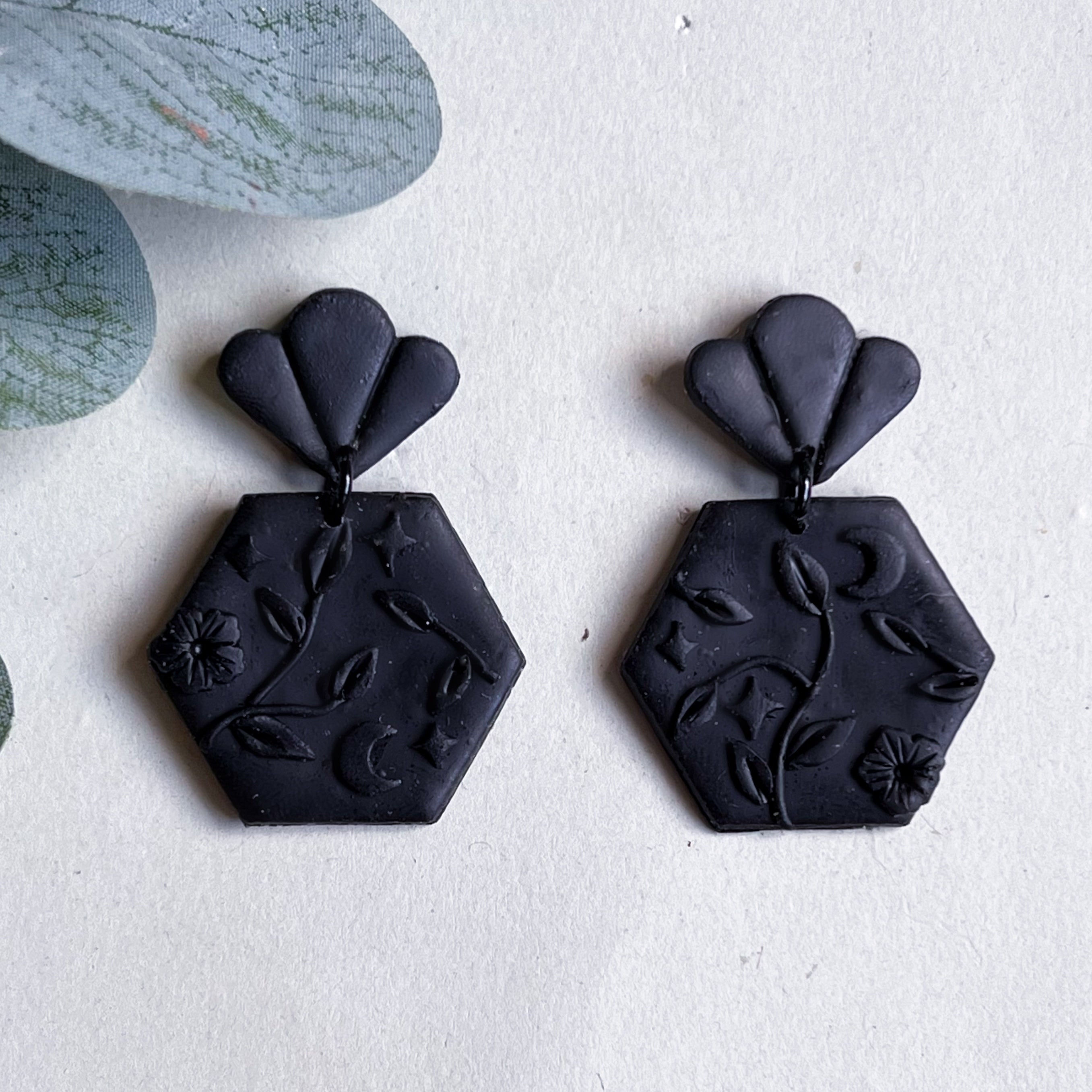 All Black Slab Earrings (Hexagon)