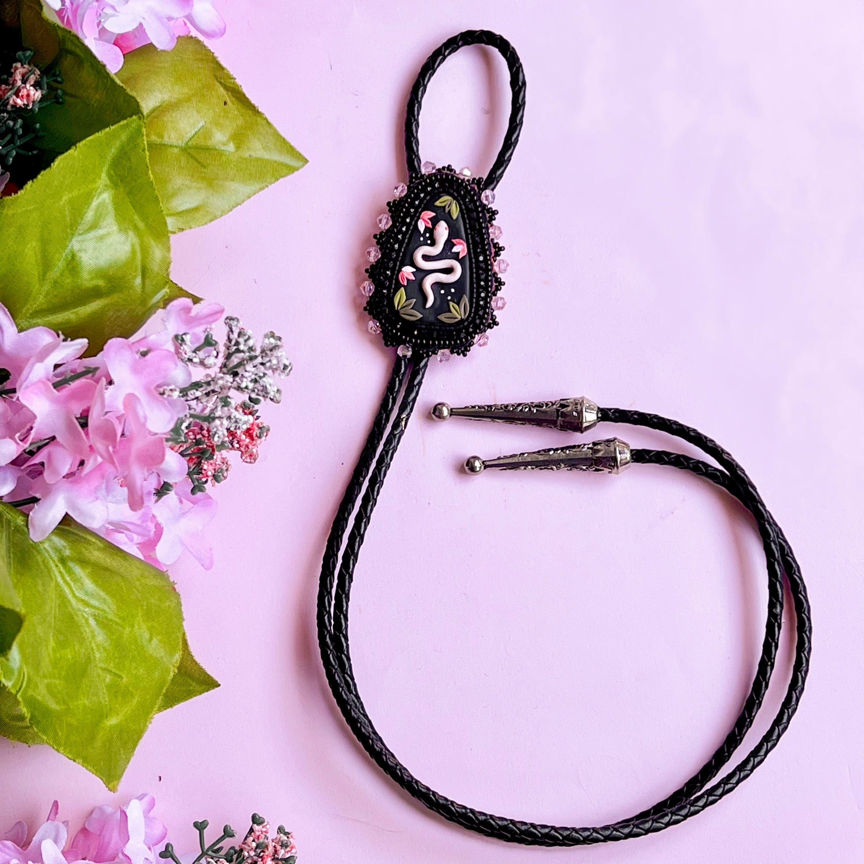 Sakura Snake Beaded Bolo Tie