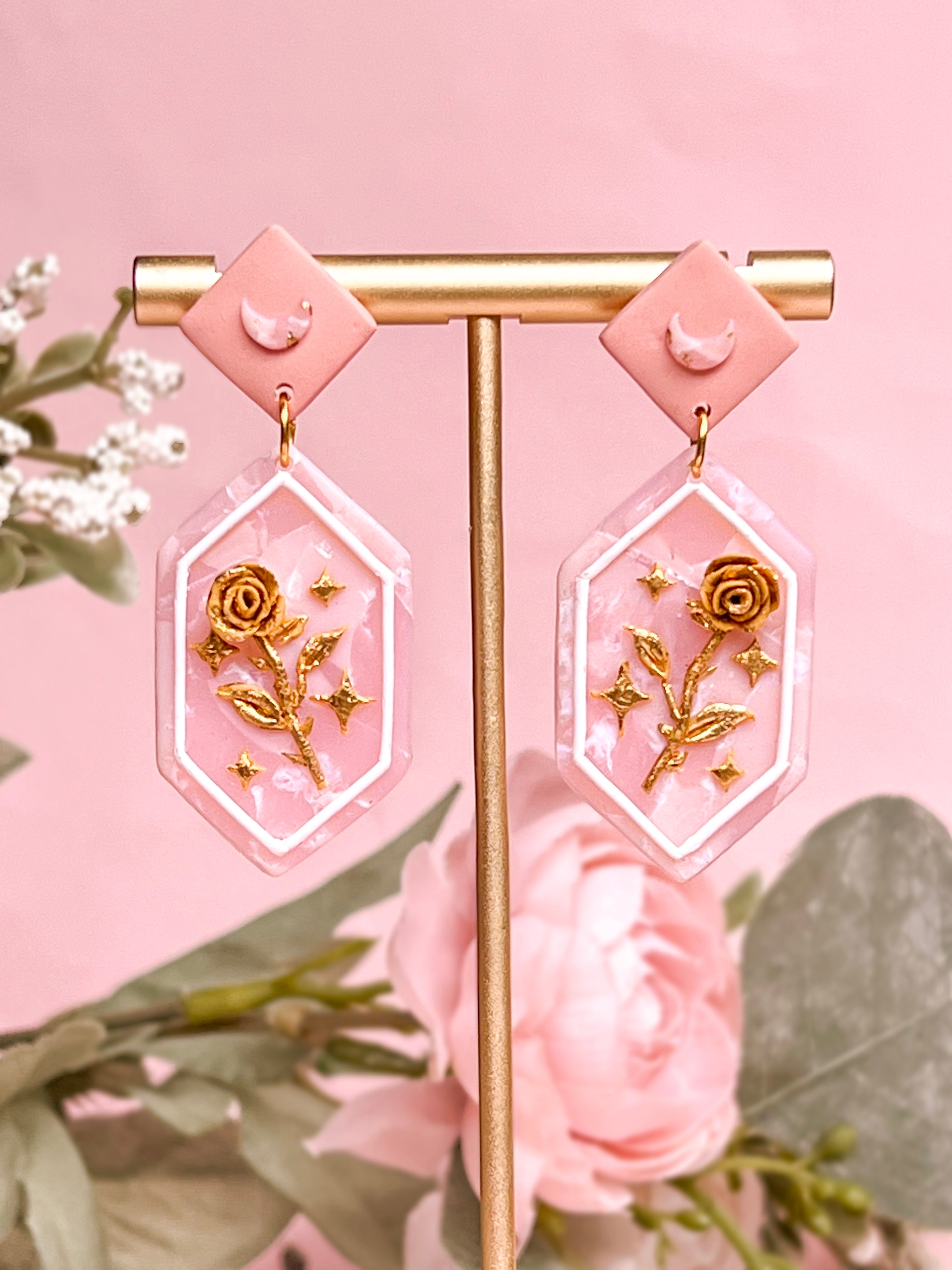 Golden Rose Quartz Earrings