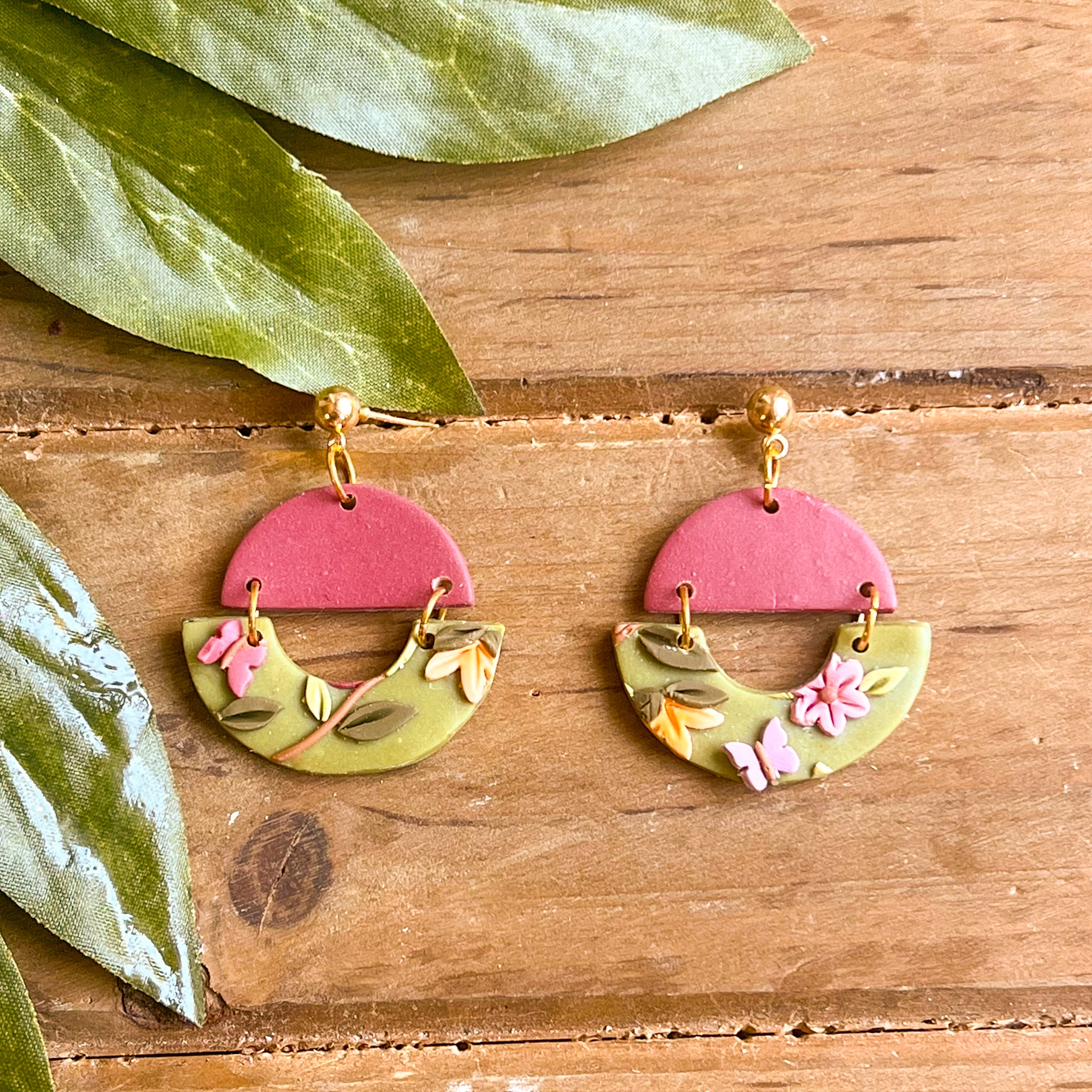 Butterfly Garden Slab Earrings (Semi-Circle)