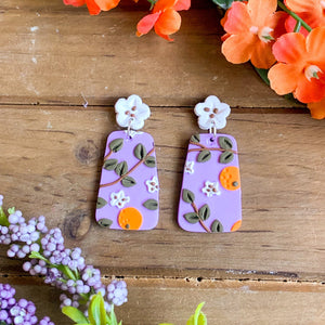Orange Lavender Slab Earrings (Trapezium)