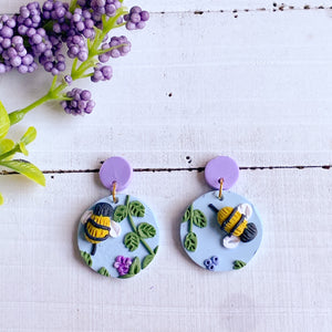 Lavender Bee Earrings (Circle)