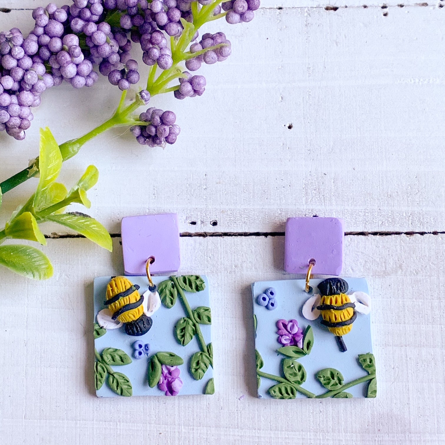 Lavender Bee Earrings (Square)