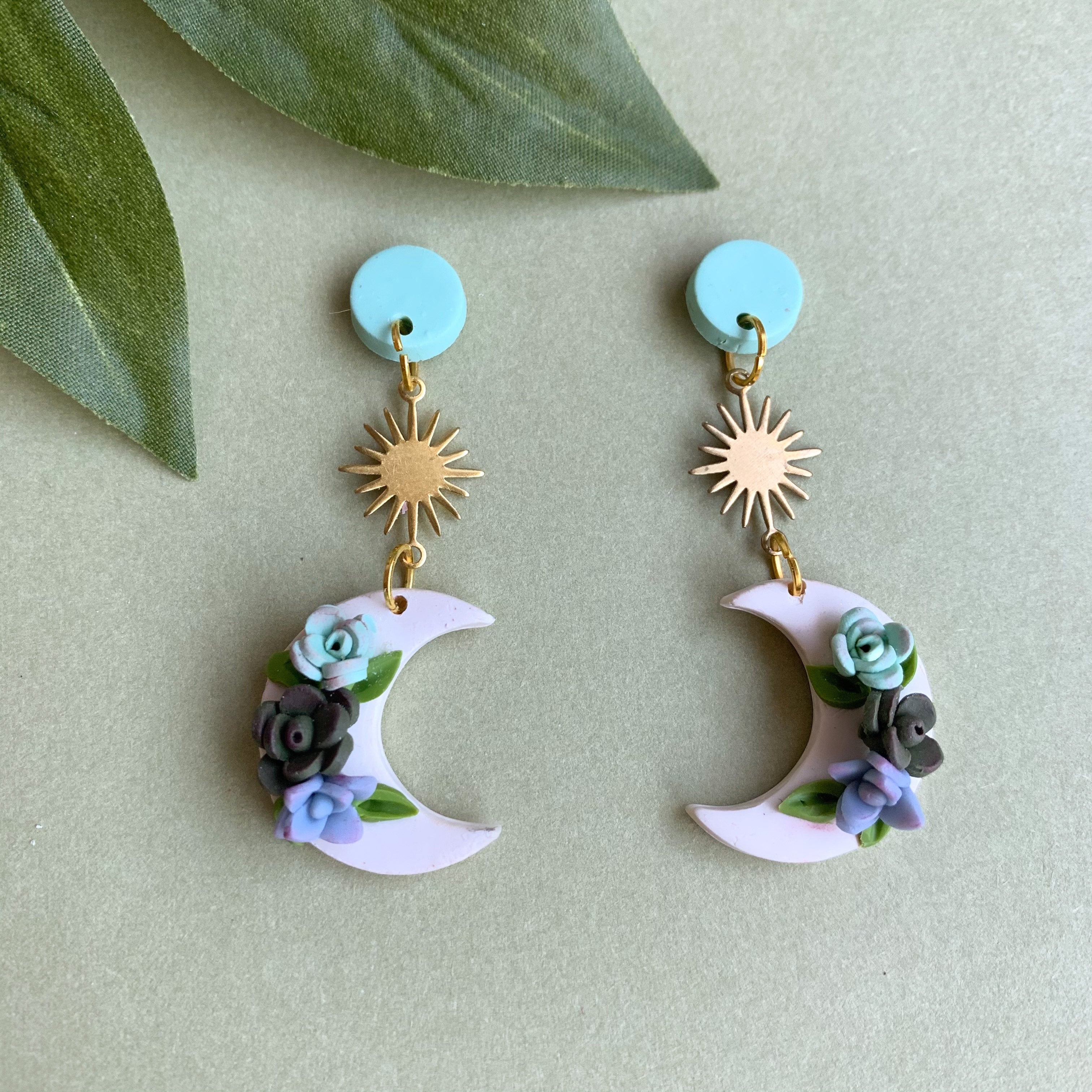 Succulent Moon Earrings