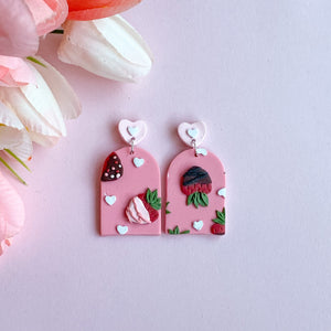 Chocolate Covered Strawberry Slab Earrings (Arch)