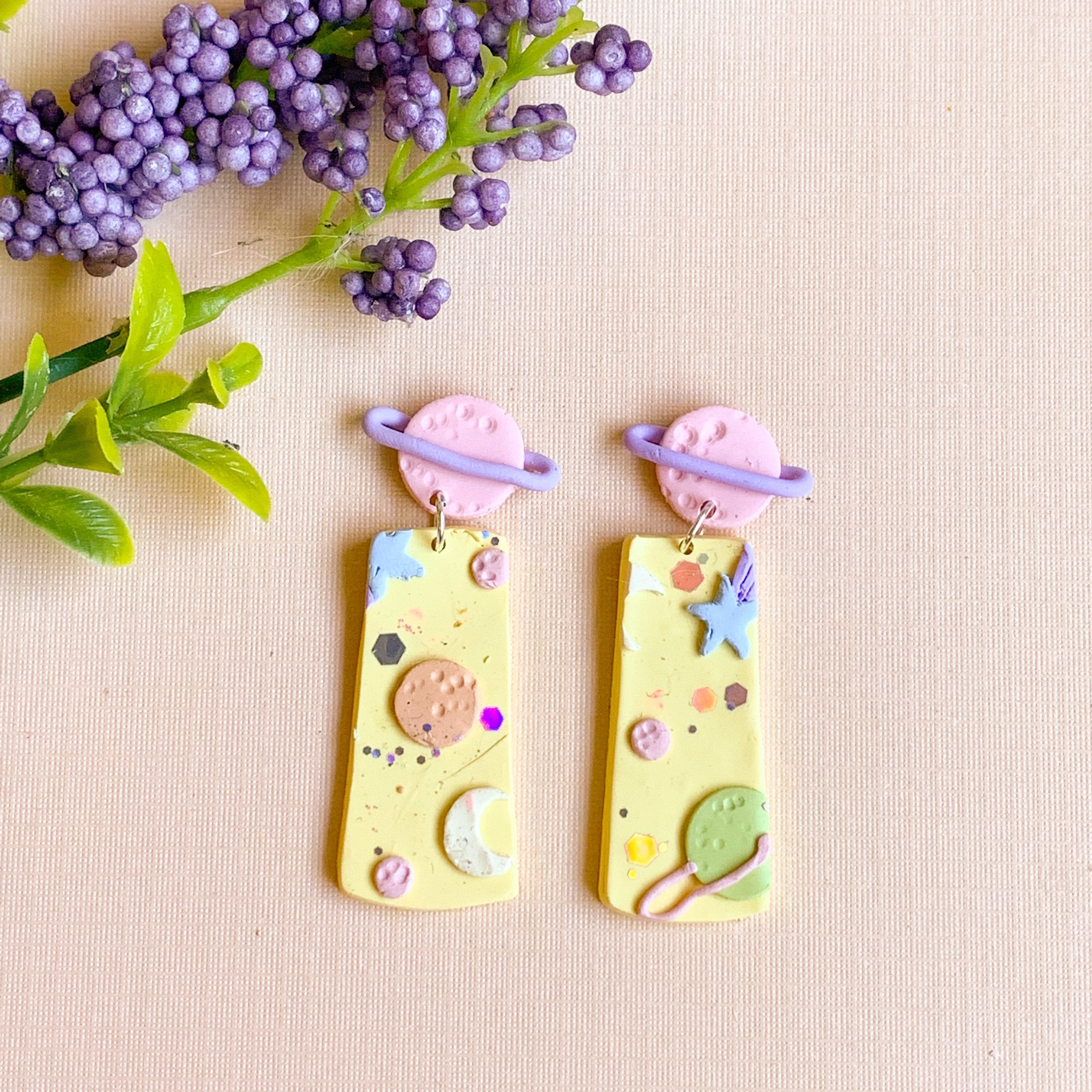 Pastel Galaxy Slab Earrings (Rounded Rectangle)