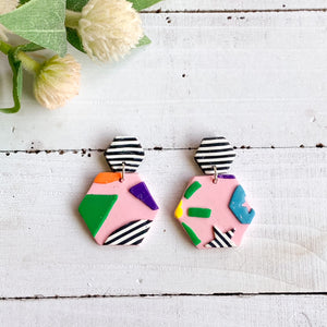 Geometric Rainbow Slab Earrings (Hexagon)