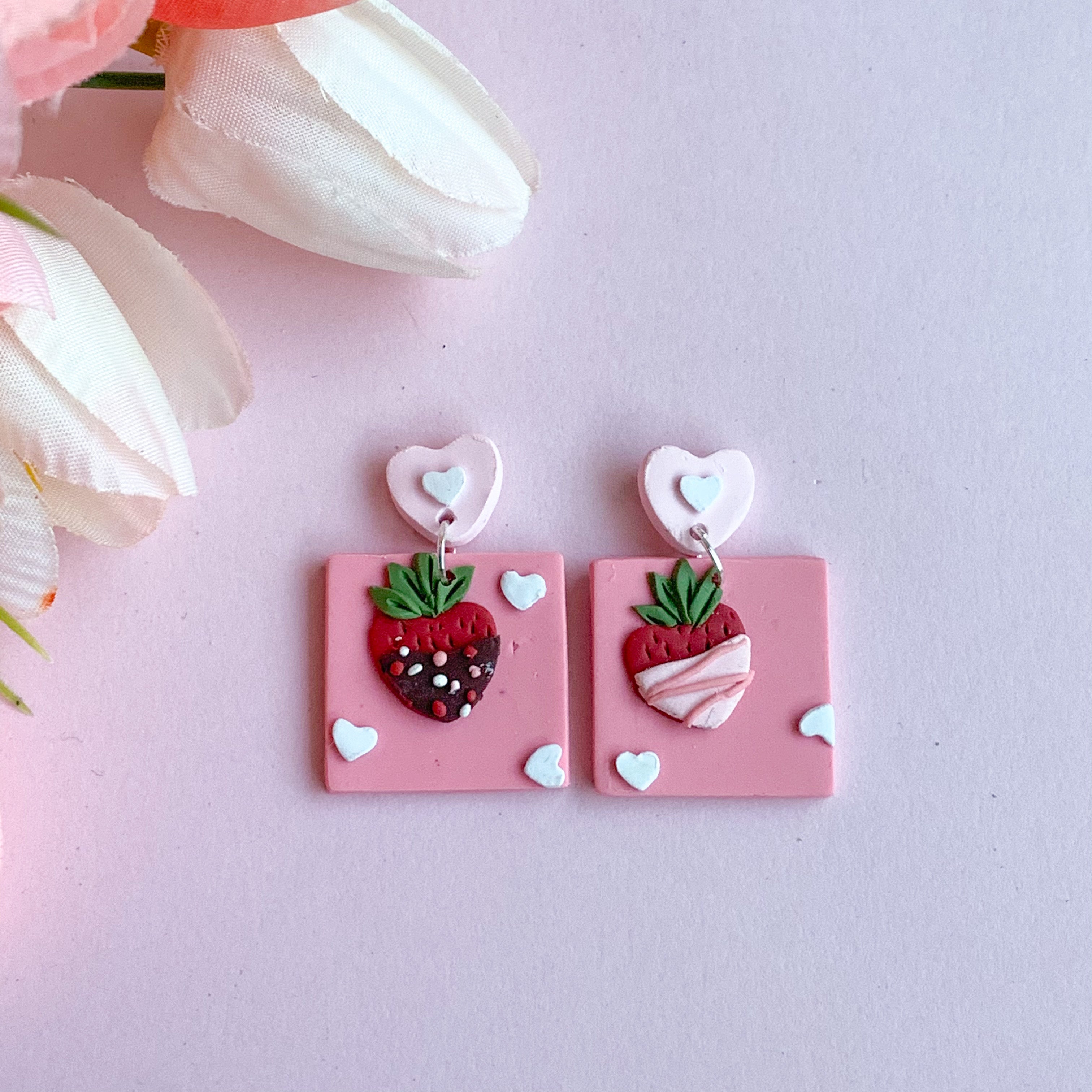 Chocolate Covered Strawberry Slab Earrings (Square)