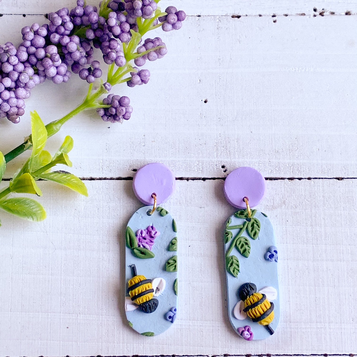 Lavender Bee Earrings (Oval)