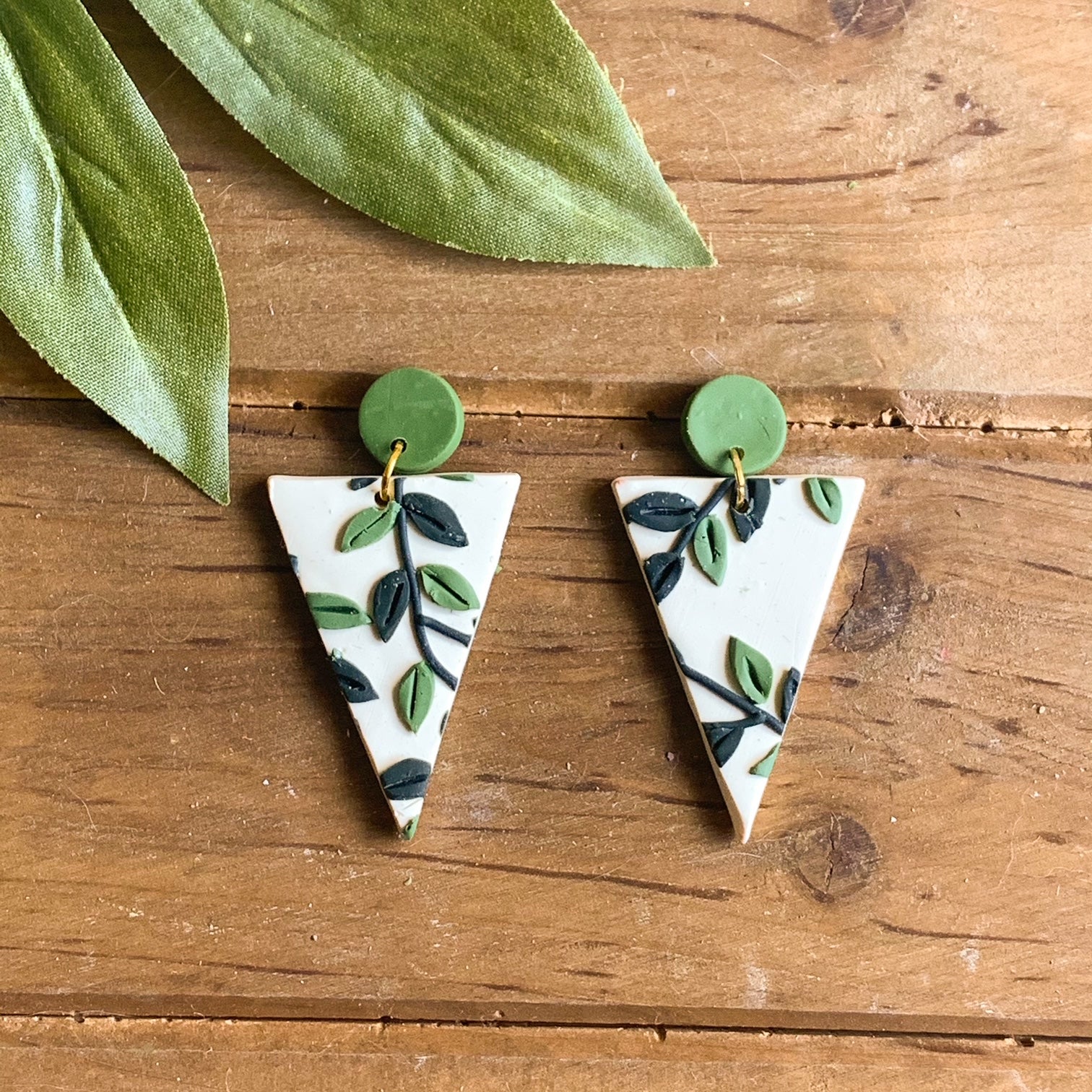 Leafy Green Slab Earrings (Triangle)