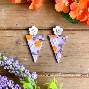 Orange Lavender Slab Earrings (Triangle)