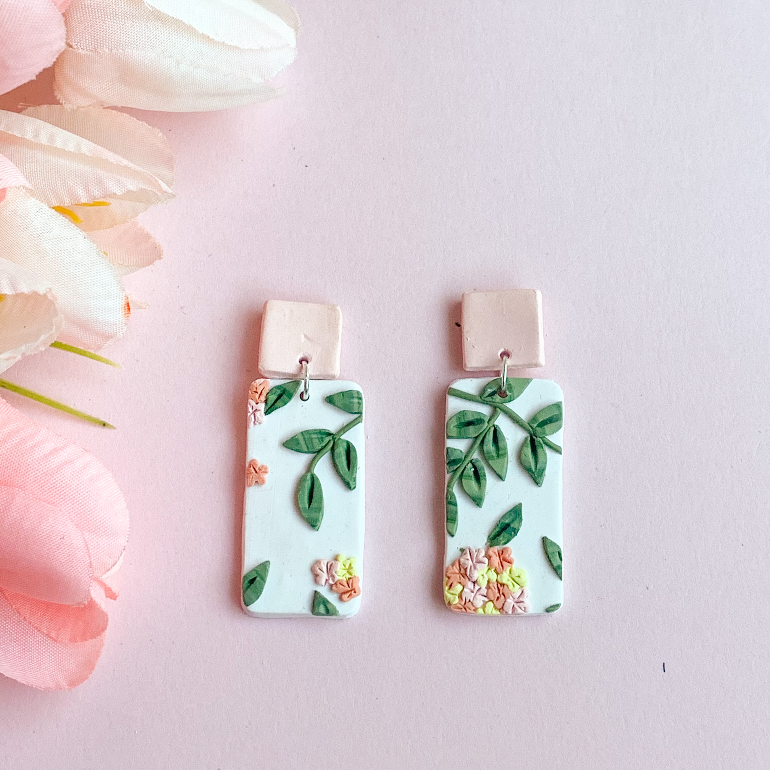 Hydrangea Slab Earrings (Rectangle)