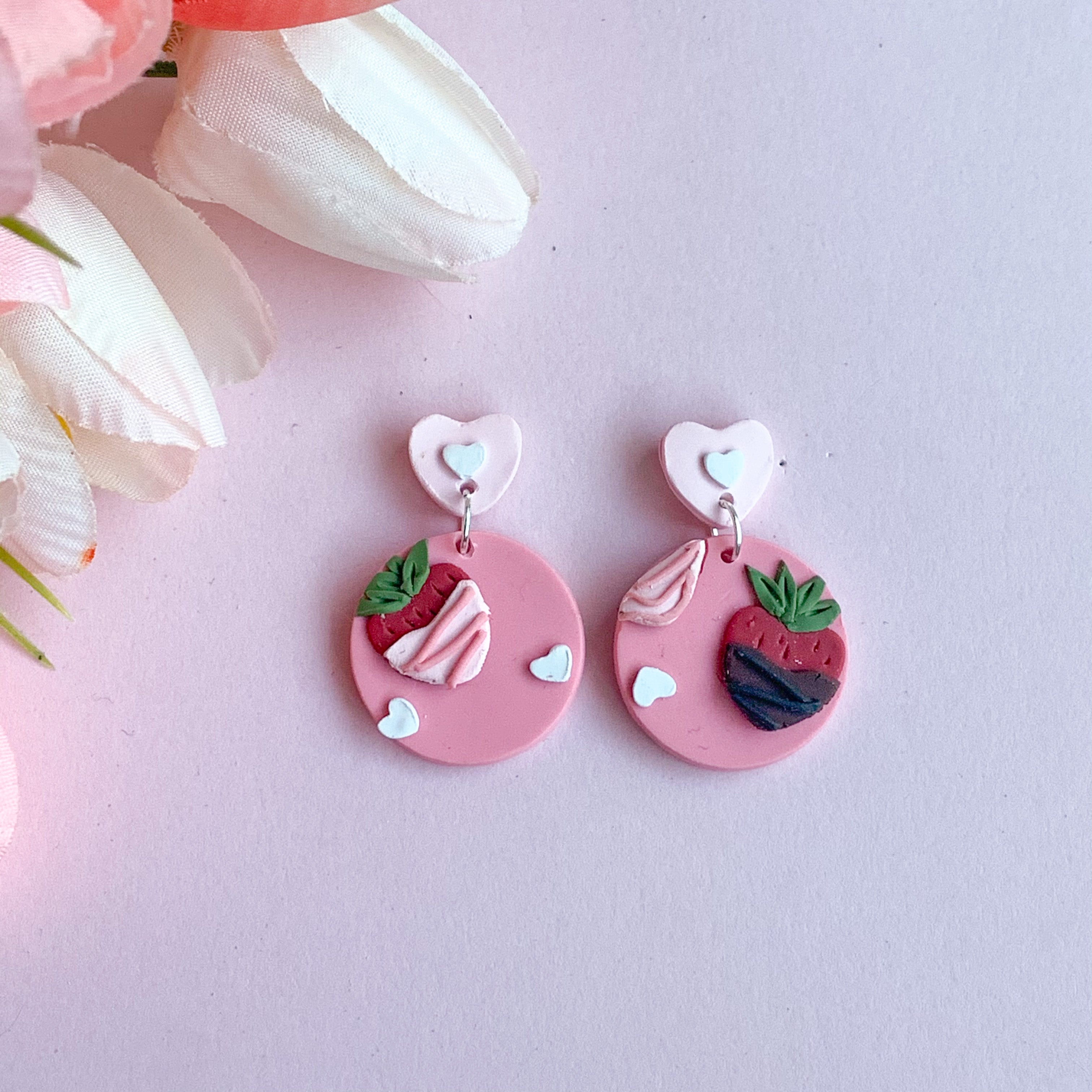 Chocolate Covered Strawberry Slab Earrings (Circle)