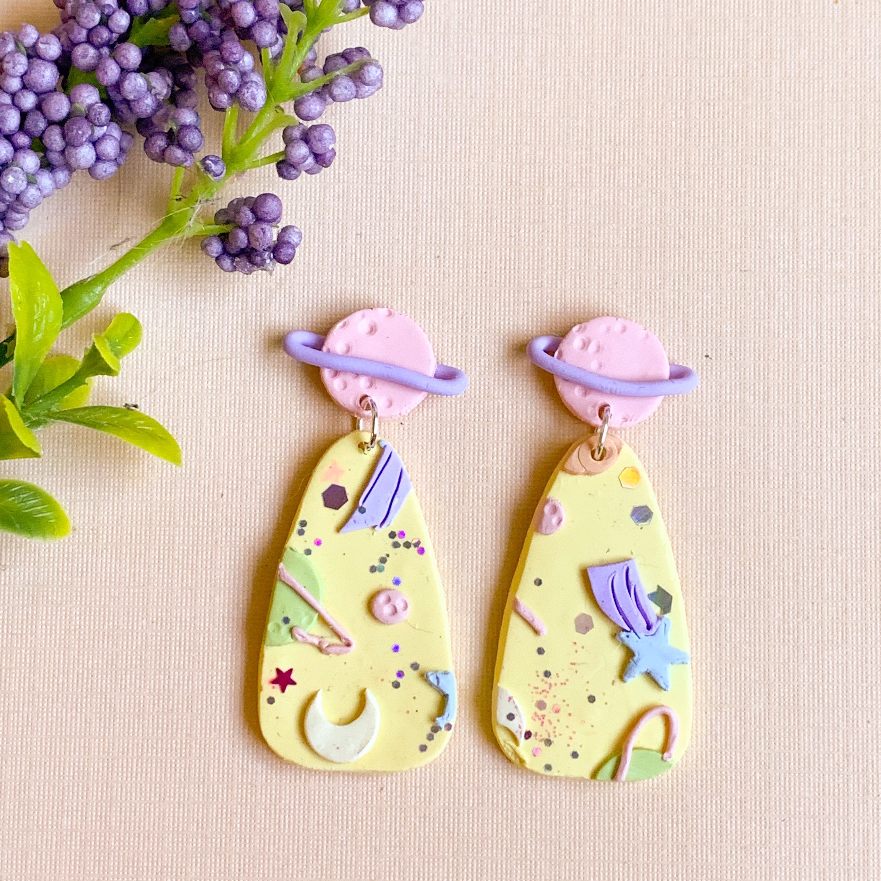 Pastel Galaxy Slab Earrings (Teardrop)