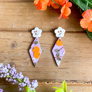 Orange Lavender Slab Earrings (Diamond)