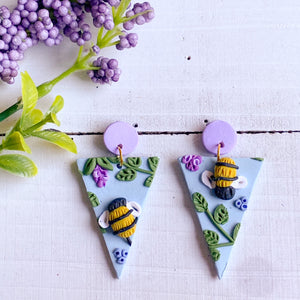Lavender Bee Earrings (Triangle)