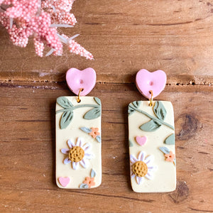 Yellow Daisy Love Slab Earrings (Rectangle)