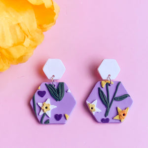 Daffodil Love Slab Earrings (Hexagon)