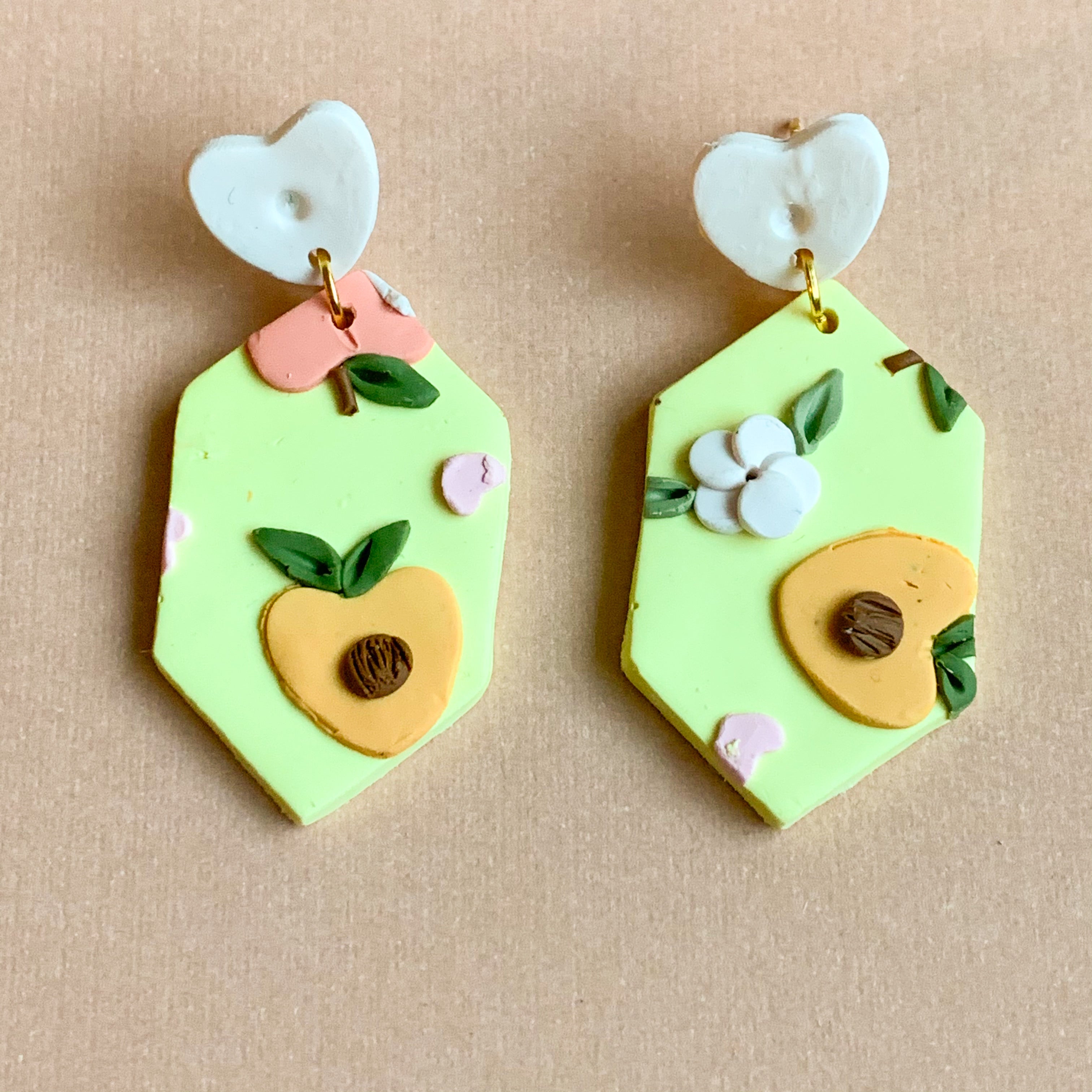 Peachy Love Earrings (long hexagon)