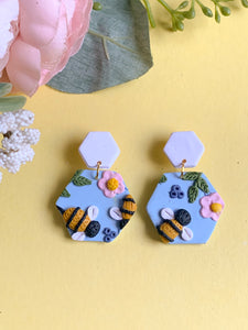 Bee Slab Earrings (Hexagon)