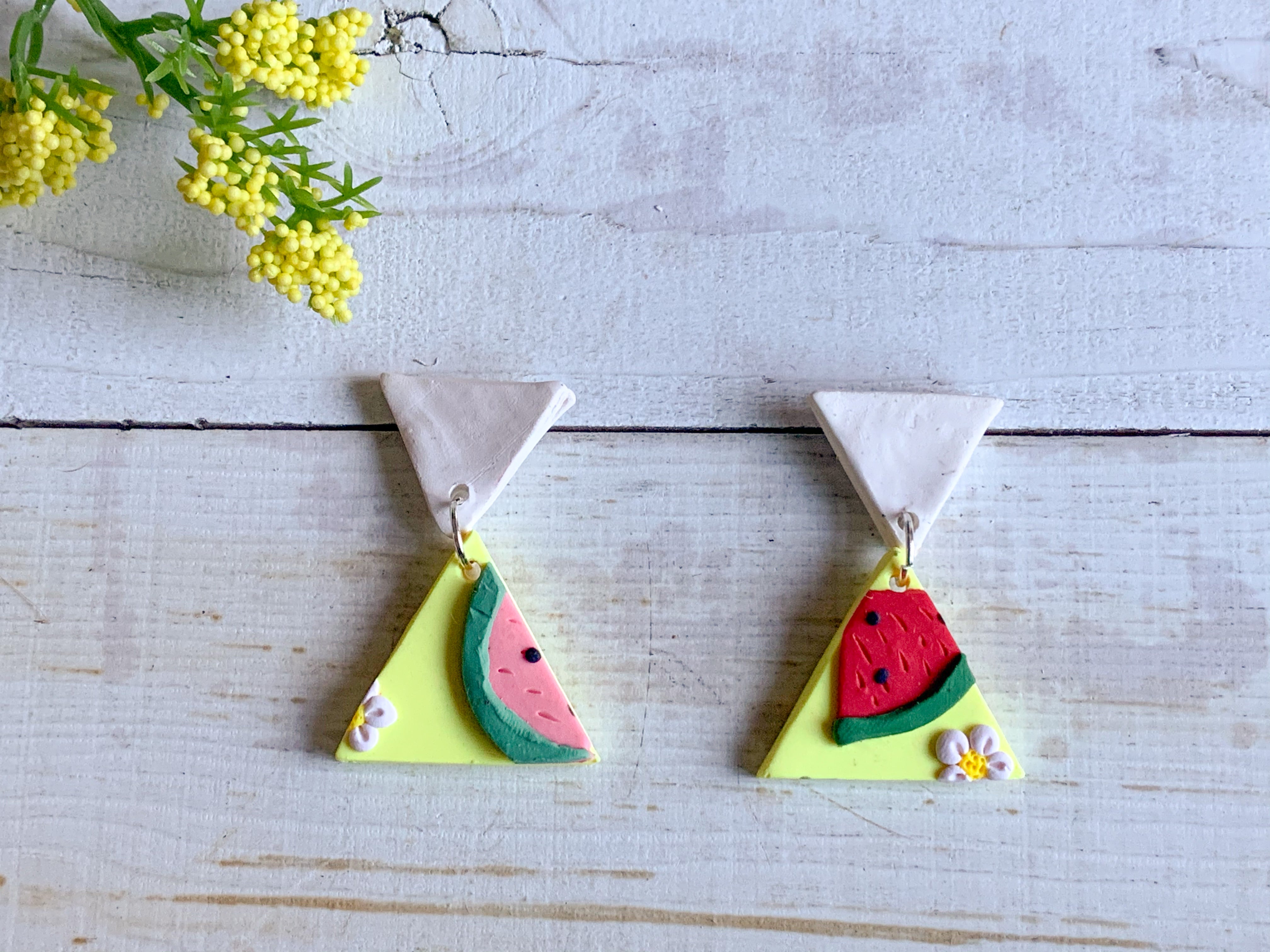Watermelon Slab Earrings (small triangle)