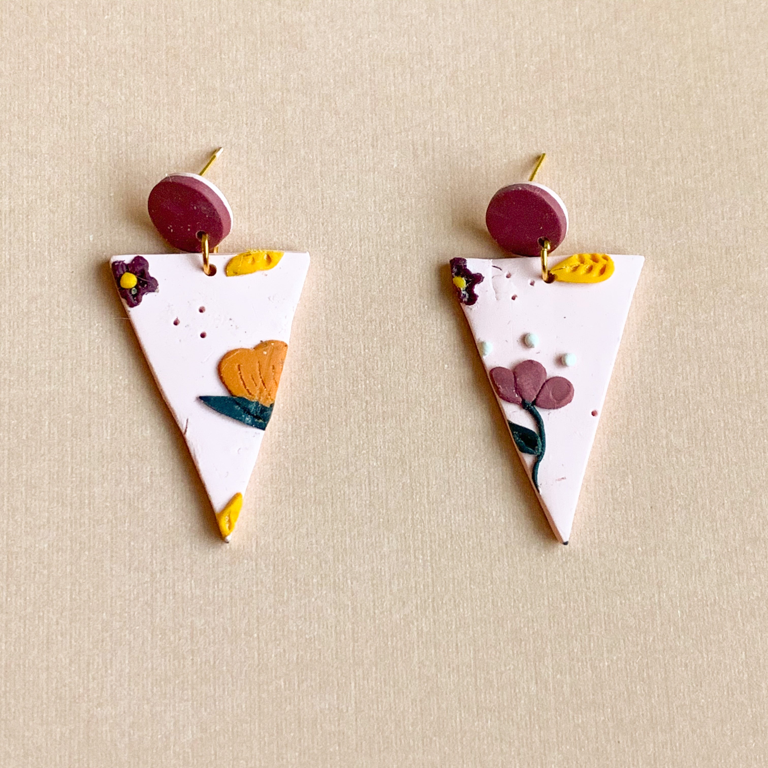 Mauve Floral Earrings (triangle)