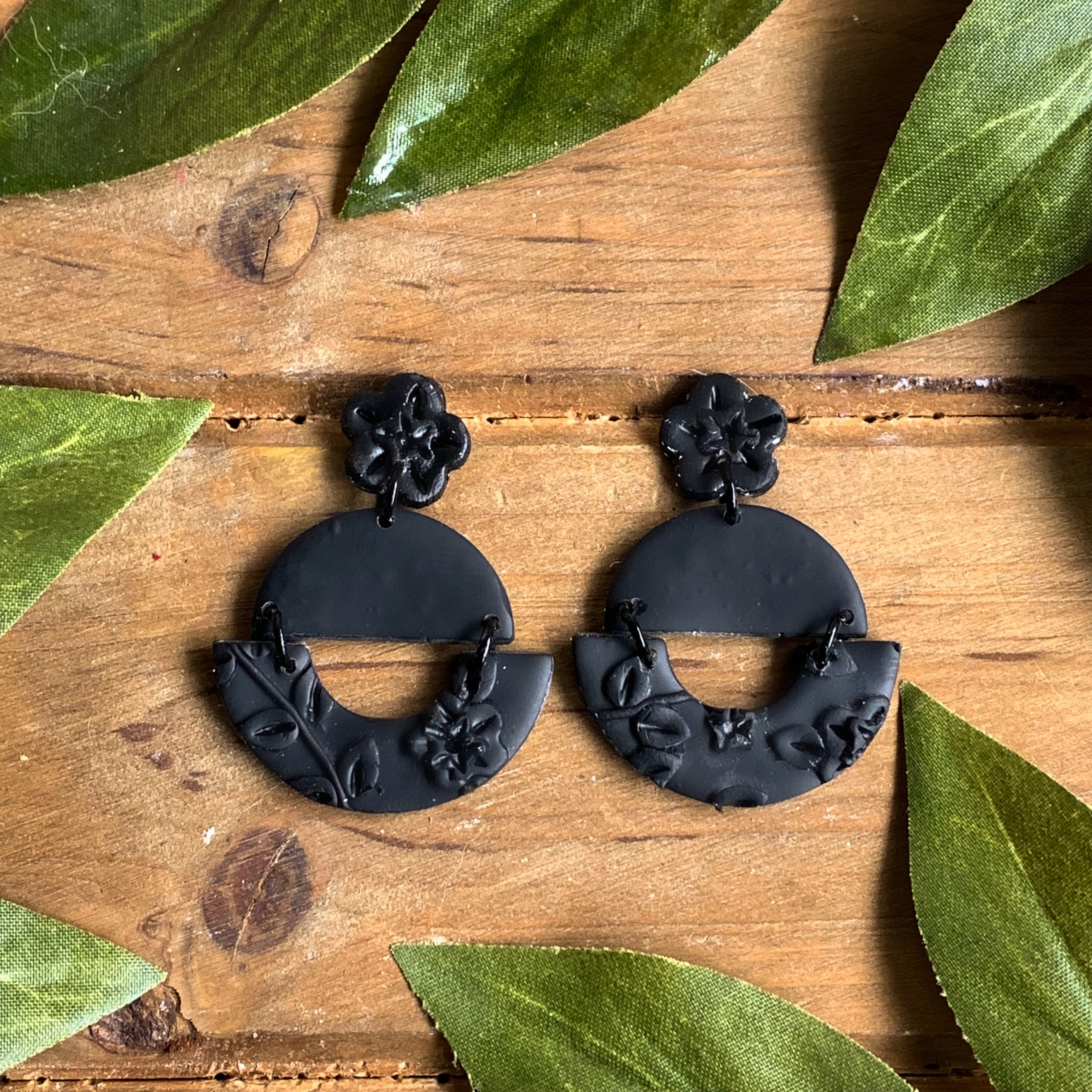 All Black Slab Earrings (Semi-Circle)