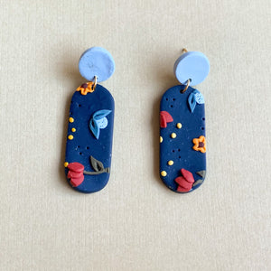 Blue Floral Earrings (oval)