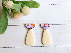 Orange Lavender Slab Earrings (Half CircleTeardrop)