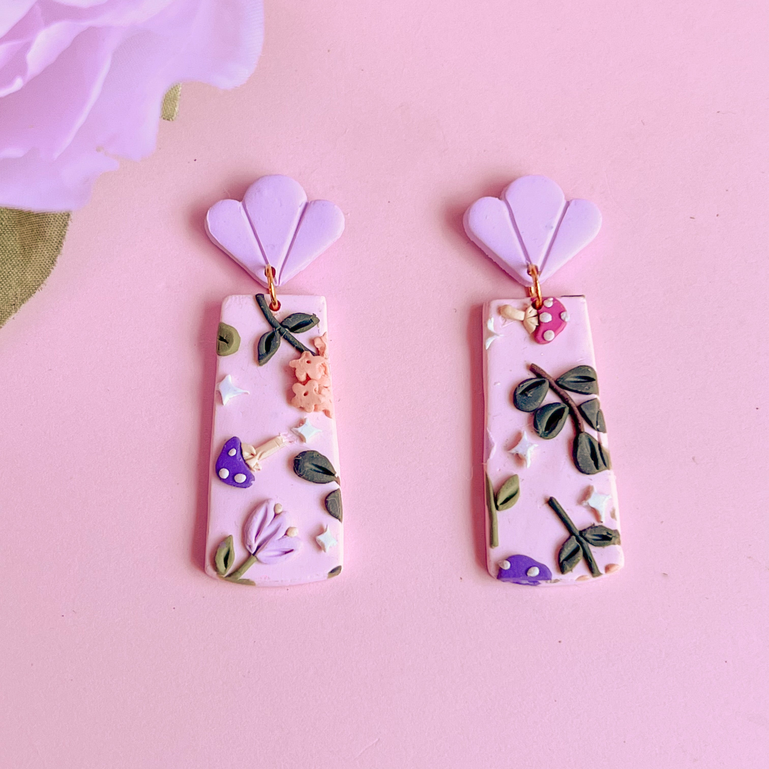 Flora and Fungi Slab Earrings (Rounded Rectangle)