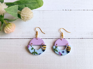 Bee and Lavender Slab Earrings (Half Circle)