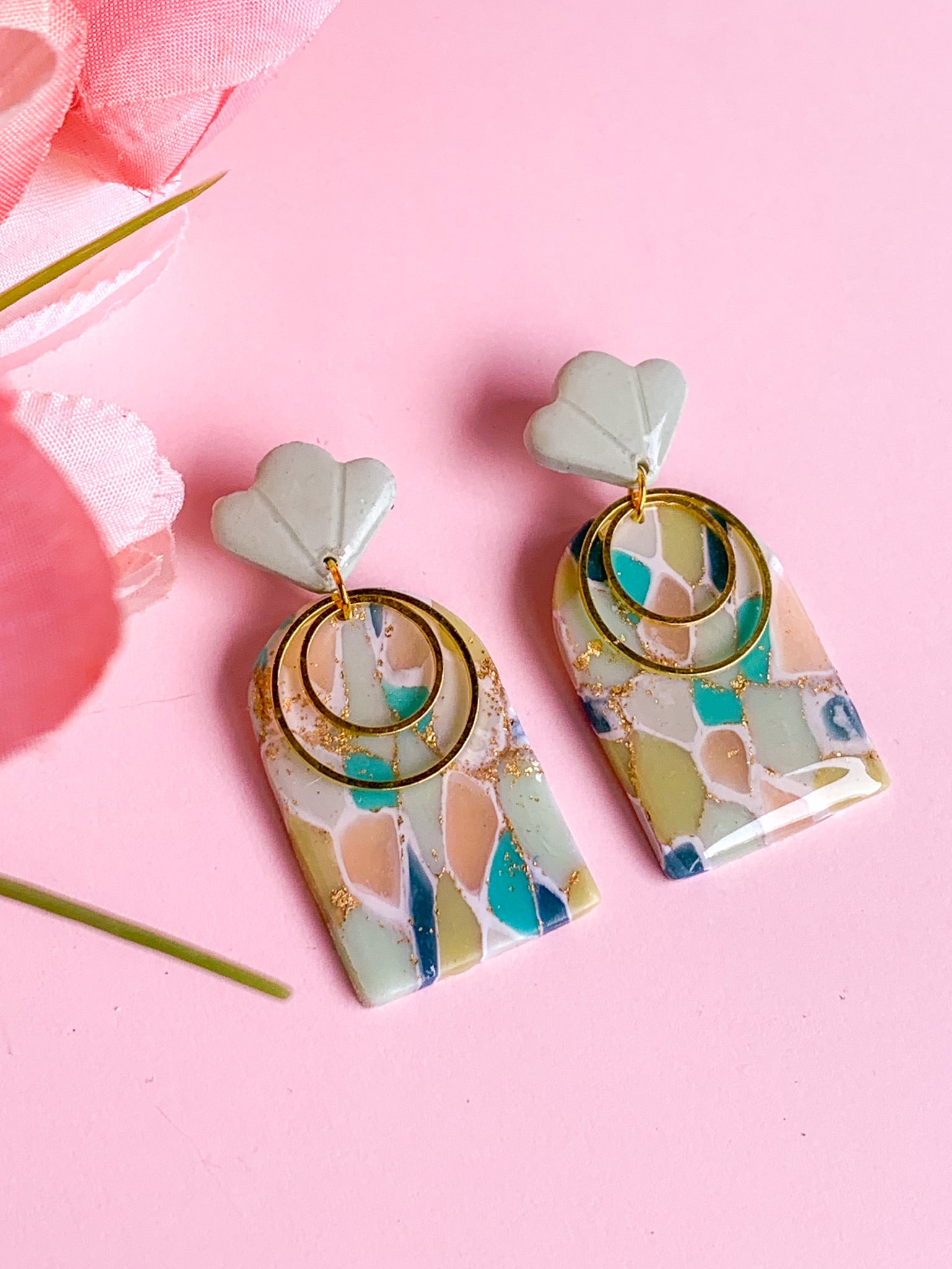Faux Gold-Filled Chrysoprase Earrings (Arch)