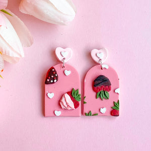 Chocolate Covered Strawberry Slab Earrings (Arch)