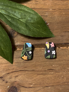 Animal Crossing Black Floral Slab Earrings (Studs)