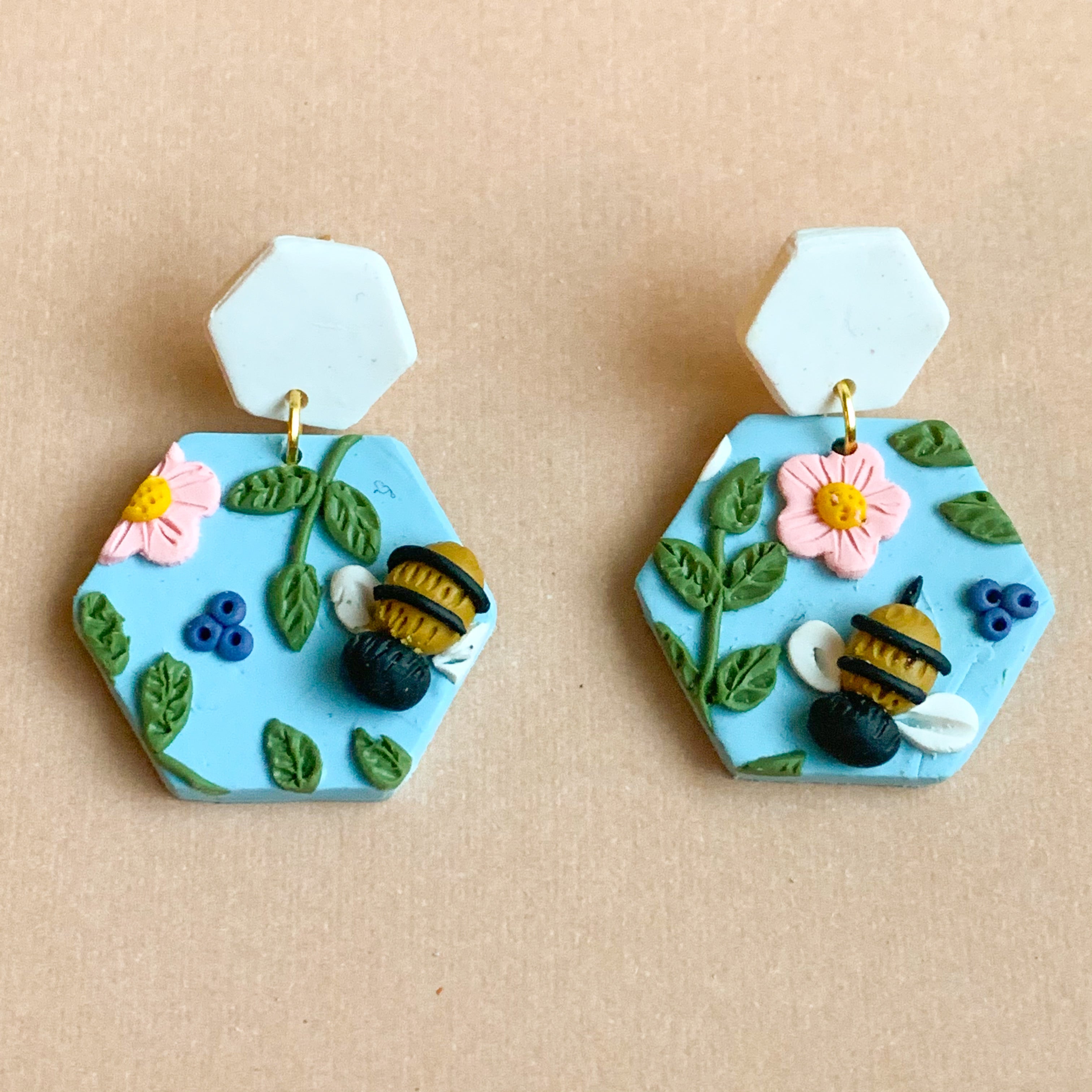 Honey Bee Earrings (hexagon)