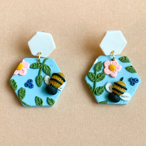 Honey Bee Earrings (hexagon)