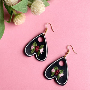 Black Floral Planchette Earrings