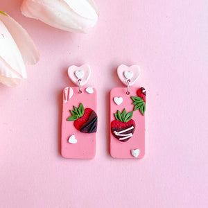 Chocolate Covered Strawberry Slab Earrings (Rectangle)