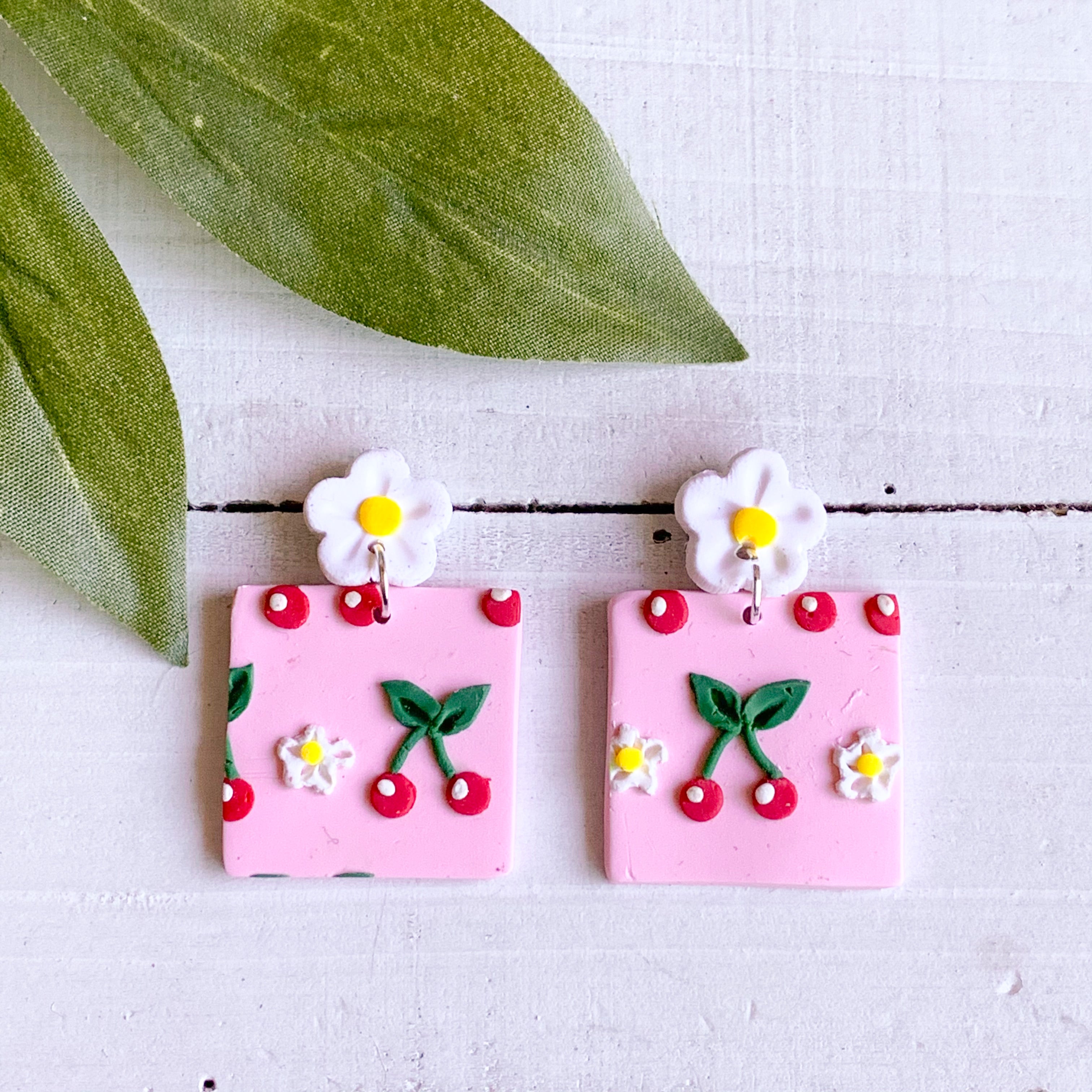 Cherry Slab Earrings (Square)