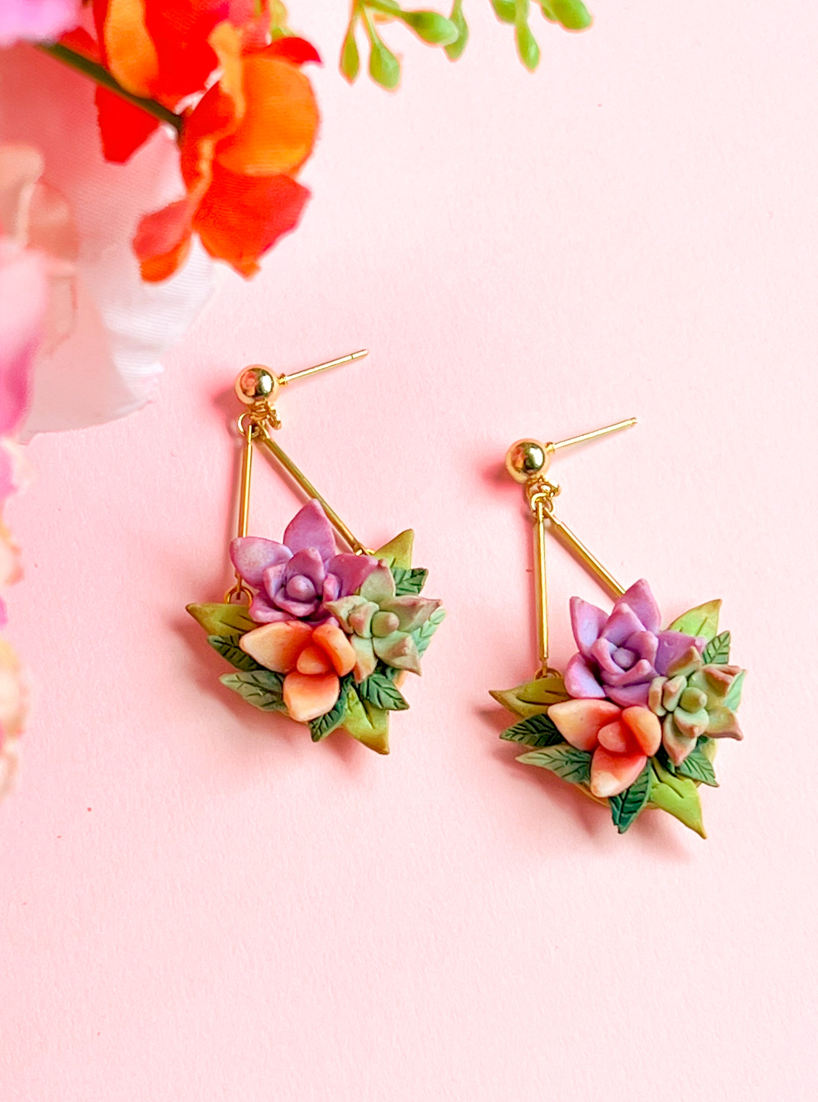 Hanging Succulent Earrings (Vibrant)