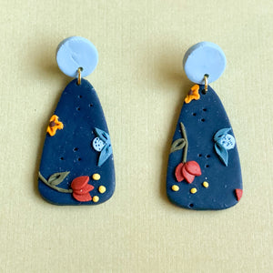 Blue Floral Earrings (teardrop)