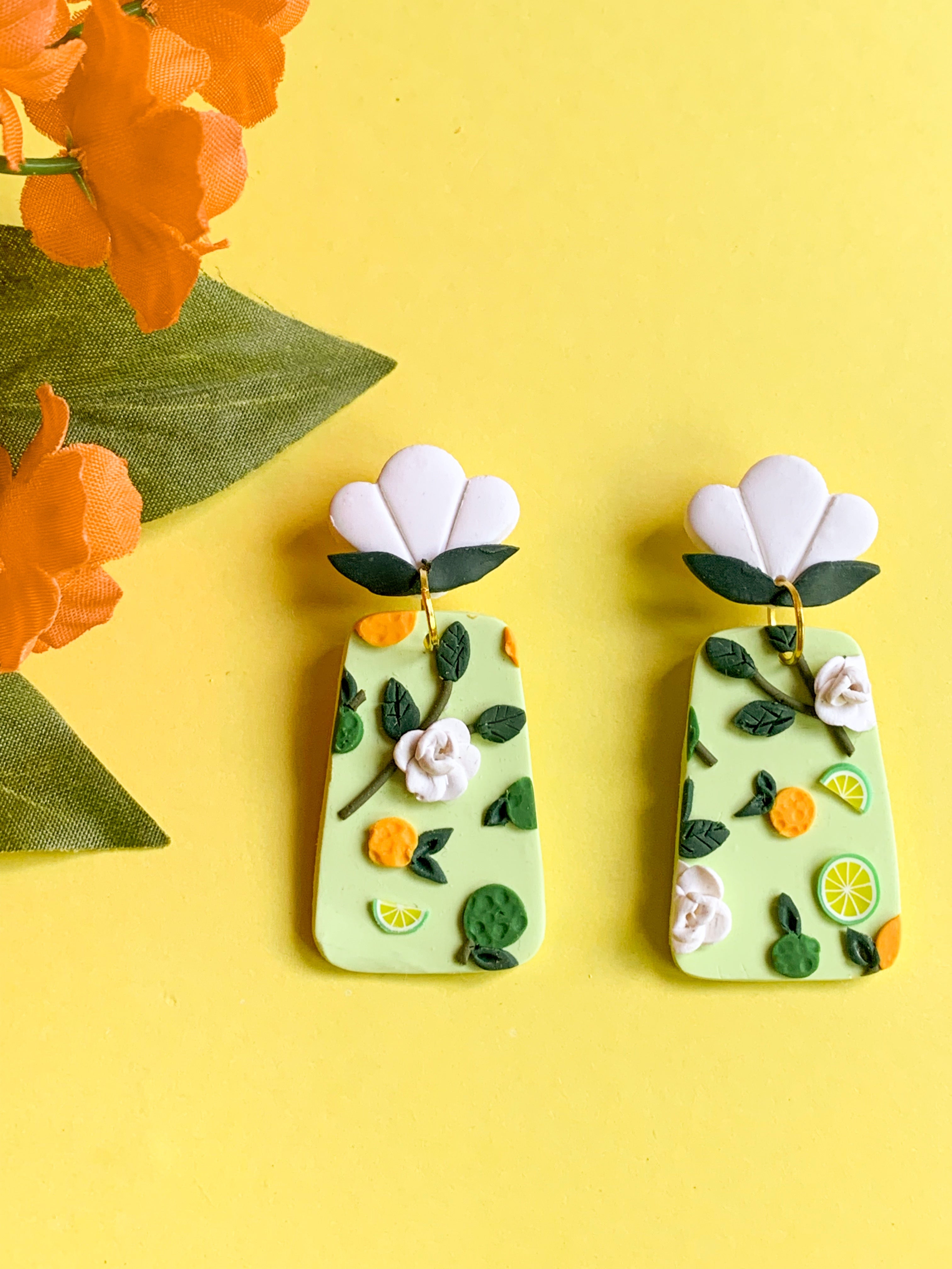Calamansi Sampaguita Slab Earrings (Trapezium)
