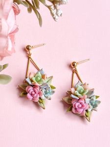 polymer clay succulent earrings Hanging Succulent Earrings (Pastel) – Clay & Rain