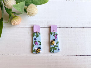 Bee and Lavender Slab Earrings (Rectangle)
