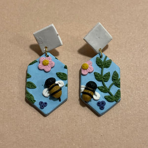 Honey Bee Earrings (long hexagon)