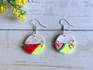 Watermelon Slab Earrings (half circles)