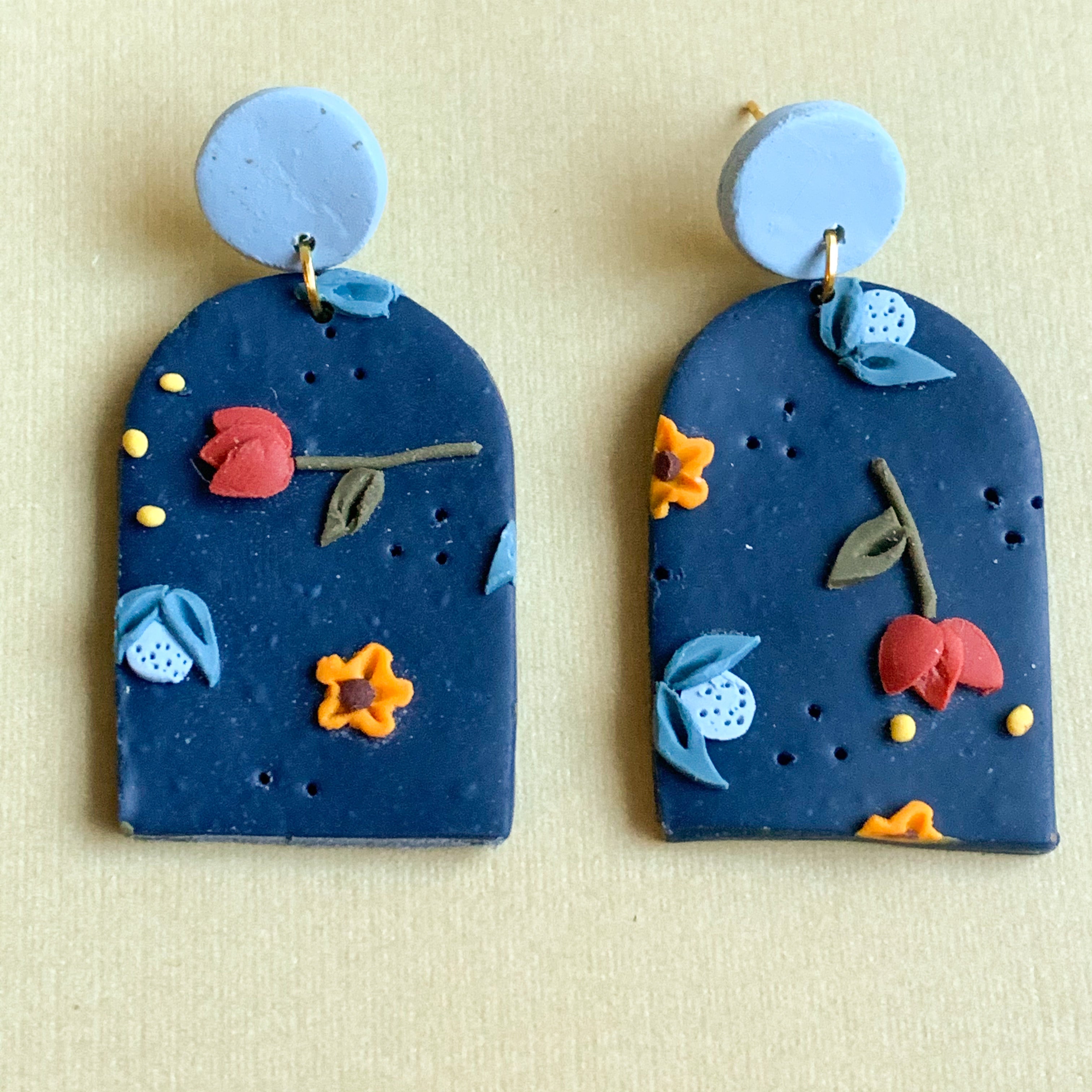 Blue Floral Earrings (arch)