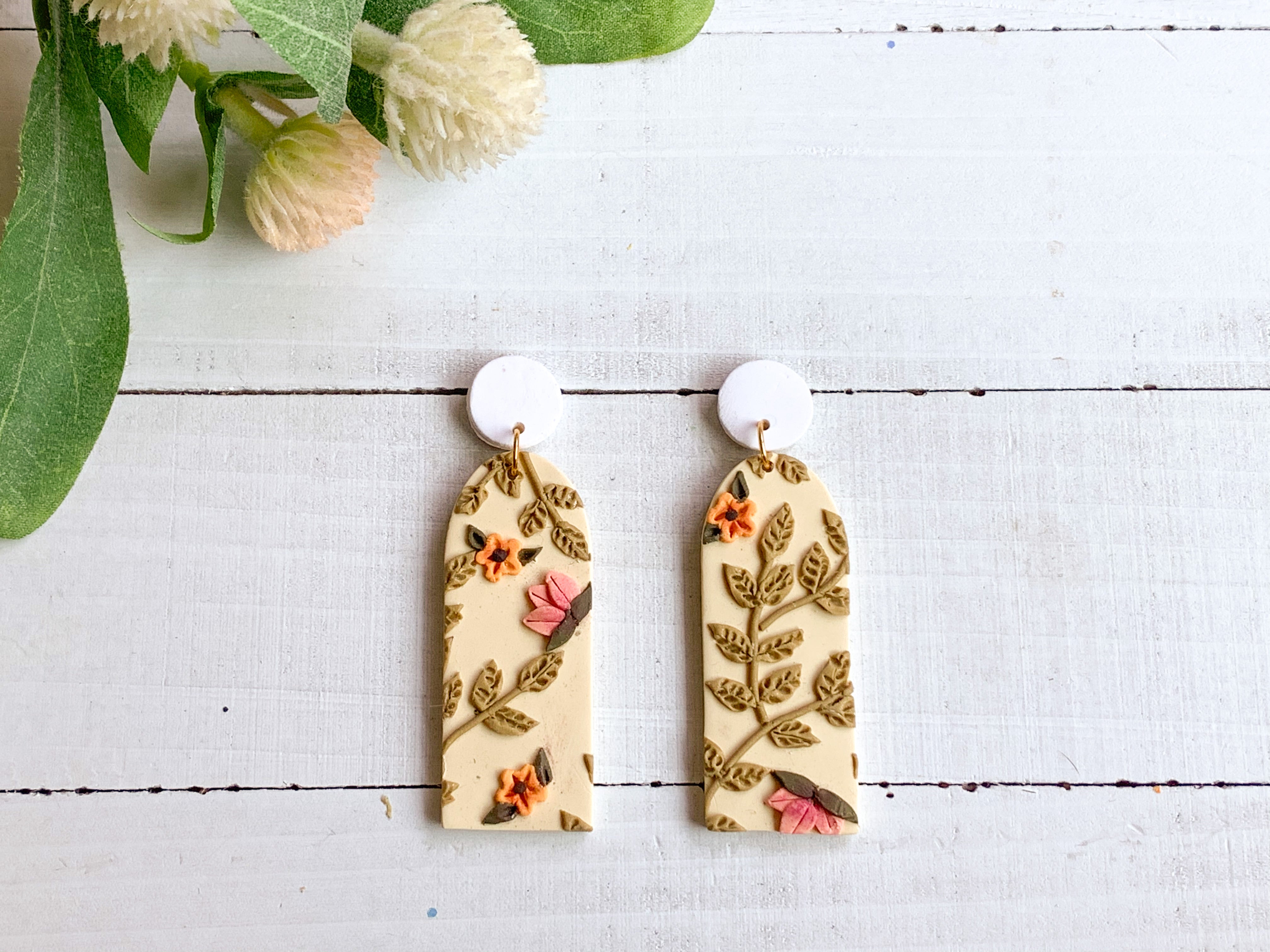 Golden Floral Slab Earrings (Long Arches)