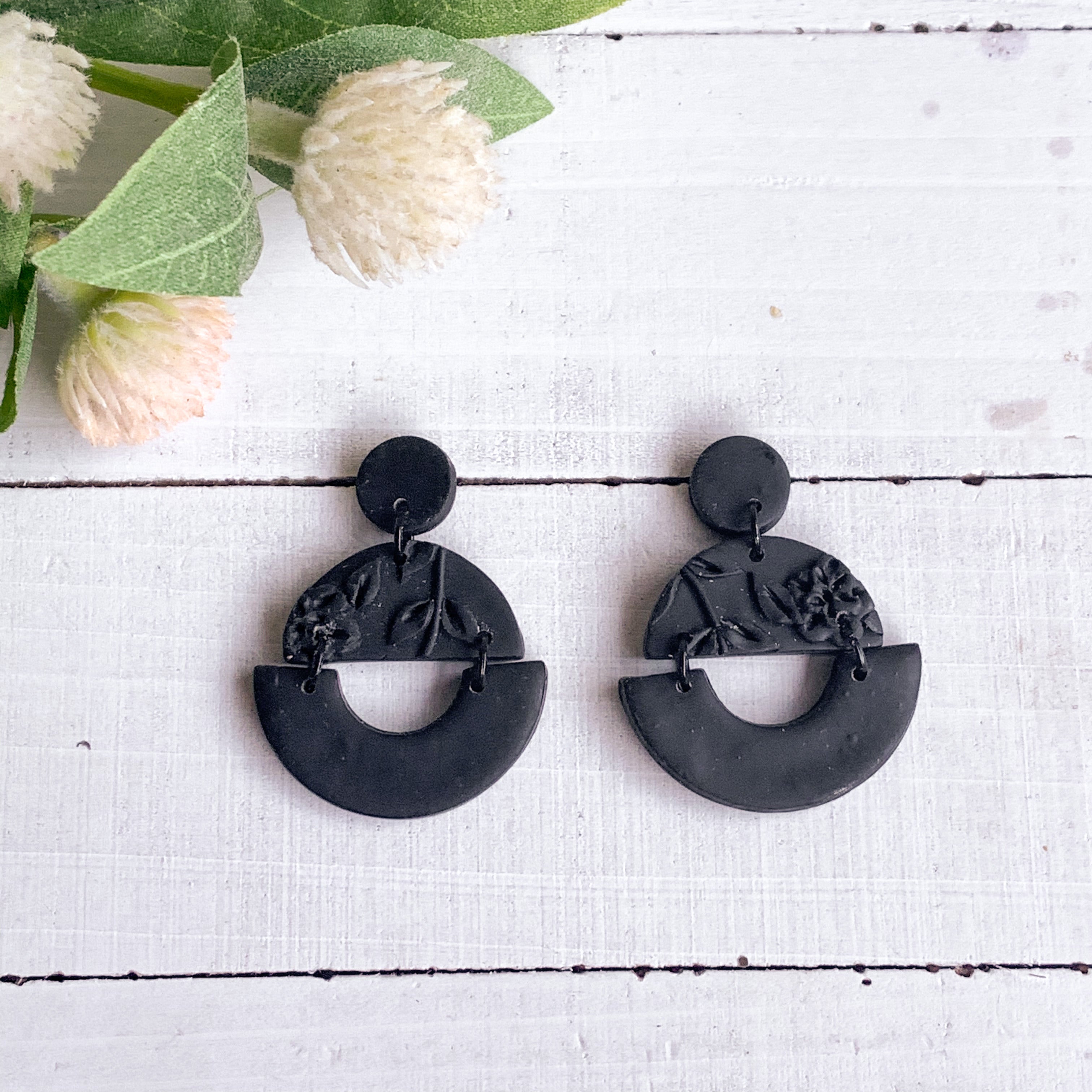 All Black Slab Earrings (Half-Circle)