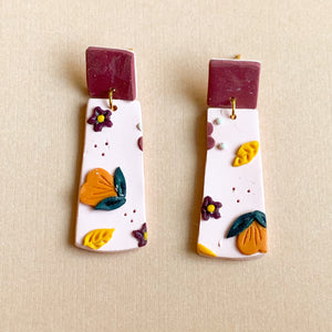 Mauve Floral Earrings (rounded rectangle)